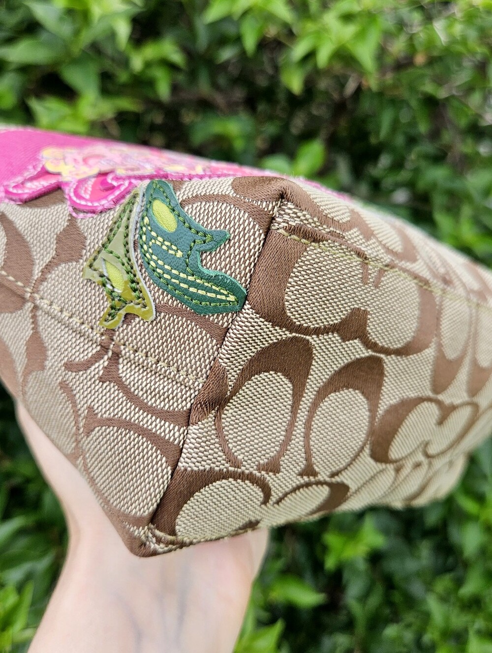 Coach 41420 Signature Floral Appliqué Pink Shoulder Bag Rare Y2K - Picture 8 of 11